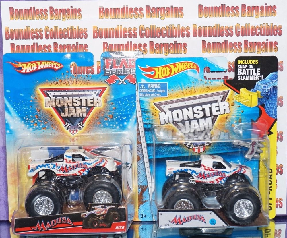 HOT WHEELS MONSTER JAM 2009 FLAG SERIES 2015 BATTLE SLAMMER MADUSA VHTF NEW