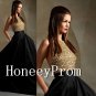 A-Line Gold Sequins Black Prom Dresses, Dresses for Prom