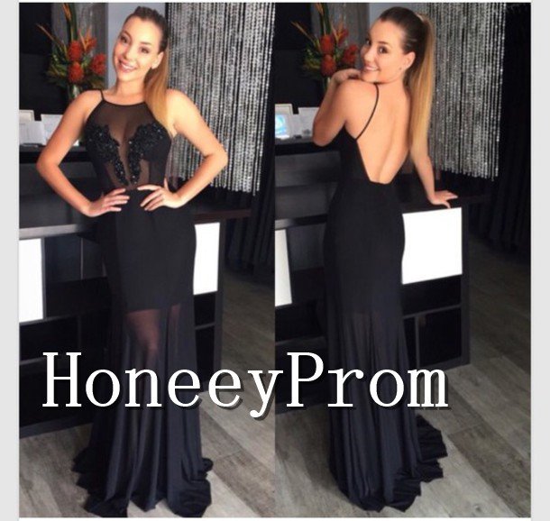 Spaghetti Straps Open Back Prom Dresses, Dresses for Prom