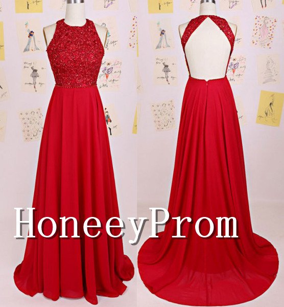 A-Line Red Beading Prom Dresses, Dresses for Prom