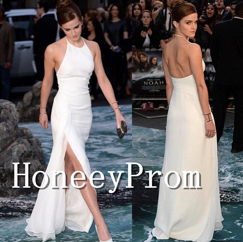 Halter Simple White Backless Prom Dresses, Dresses for Prom