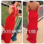 Halter Red Lace Applique Prom Dresses, Dresses for Prom