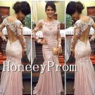 Long Sleeve Pink Lace Prom Dresses, Dresses for Prom