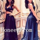 Two Piece A-Line Blue Prom Dresses, Dresses for Prom