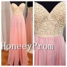 A-Line Perals Beaded Pink Prom Dresses, Dresses for Prom