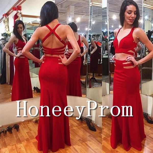Two Piece Sexy Red Prom Dresses, Dresses for Prom