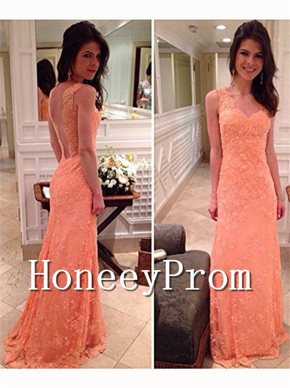 Backless Lace Sleeveless Long Prom Dresses, Dresses for Prom