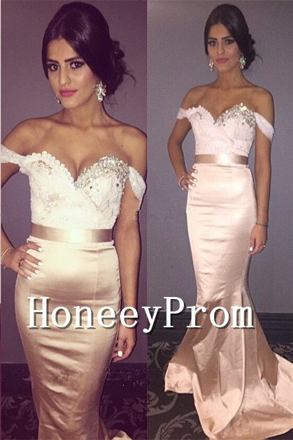 Off Shoulder Mermaid Satin Prom Dresses, Dresses for Prom
