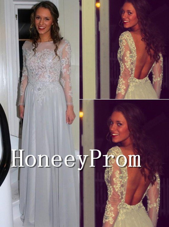 Long Sleeve Open Back Prom Dresses, Dresses for Prom