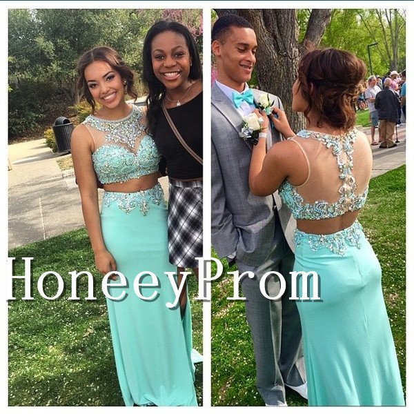 Elegant Two Piece Beading Prom Dresses, Dresses for Prom