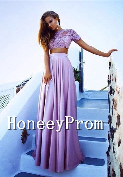 Short Sleeve Two Piece Prom Dresses, Dresses for Prom