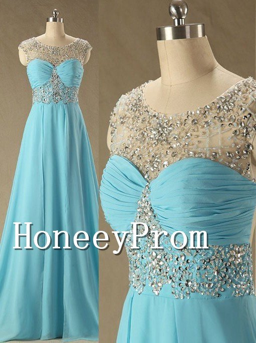 A-Line Cap Sleeve Beaded Prom Dresses, Dresses for Prom