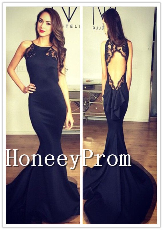 Black Backless Floor Length Prom Dresses, Dresses for Prom