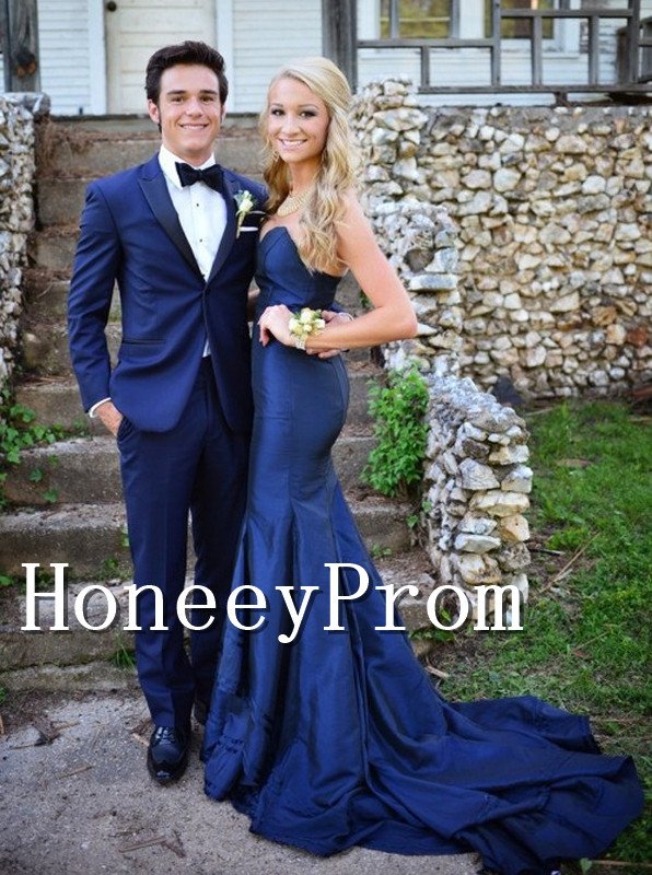 Dark Navy Floor Length Prom Dresses, Dresses for Prom