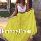 Spaghetti Strapsd Yellow Chiffon Prom Dresses, Dresses for Prom