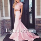 Short Sleeve Beaded Pink Prom Dresses, Dresses for Prom