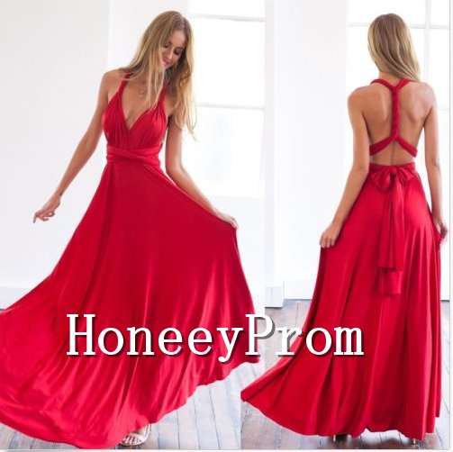 V-Neck Sexy Red Backless Prom Dresses, Dresses for Prom