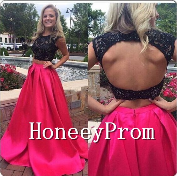 Two Piece Cap Sleeve Prom Dresses, Dresses for Prom