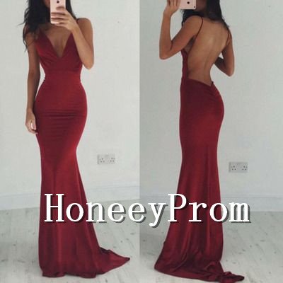 Open Back V-Neck Prom Dresses, Dresses for Prom