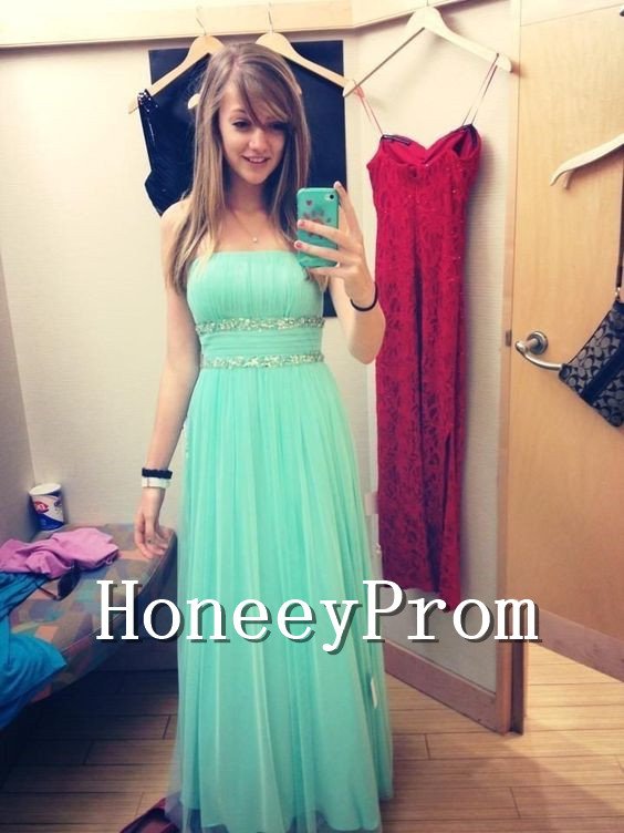 Strapless MInt Green Long Prom Dresses, Dresses for Prom