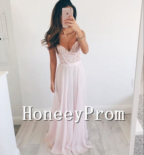Spaghetti Straps Pink Chiffon Prom Dresses, Dresses for Prom