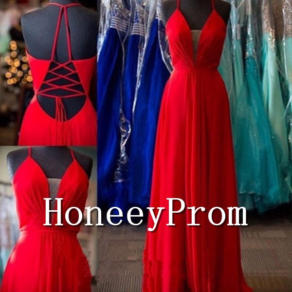 A-Line Red Backless Prom Dresses, Dresses for Prom