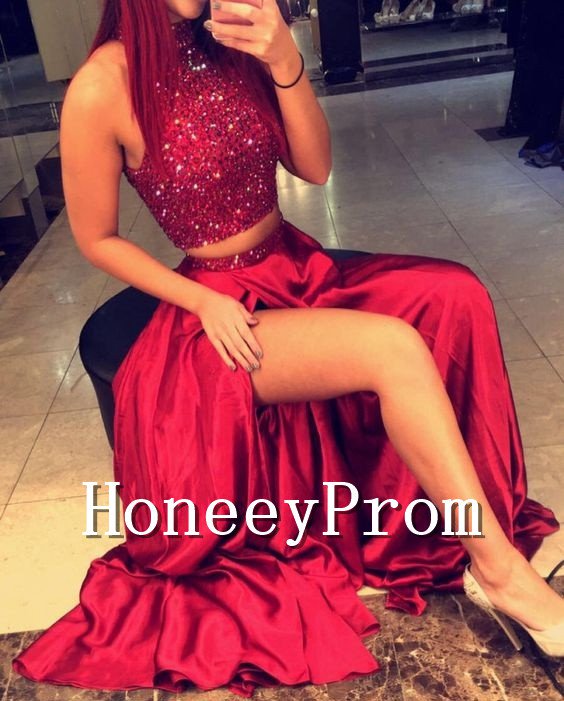 Two Piece High Neck Prom Dresses, Dresses for Prom