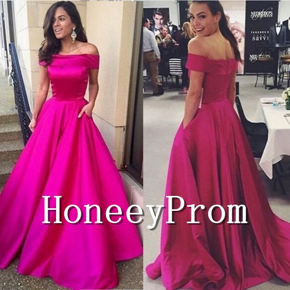 Off Shoulder Hot Pink Prom Dresses, Dresses for Prom