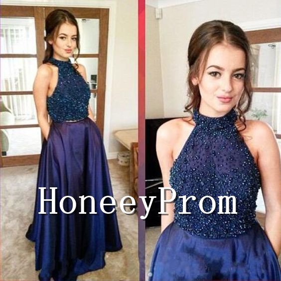 Two Piece High Neck Prom Dresses, Dresses for Prom