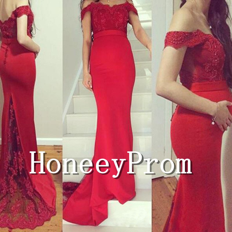 Off Shoulder Red Long Prom Dresses, Dresses for Prom