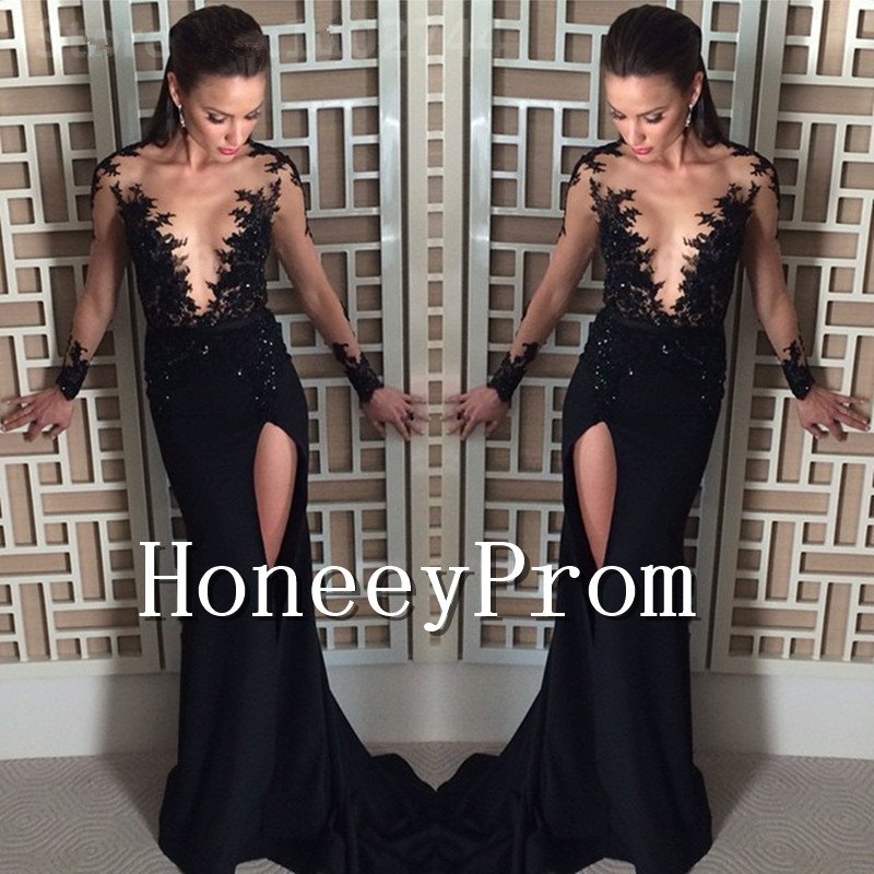Sexy Black Side Split Prom Dresses, Dresses for Prom