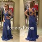 Long Sleeve Blue Applique Prom Dresses, Dresses for Prom