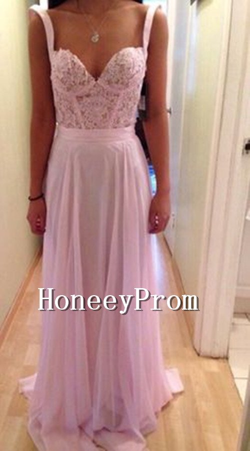 Spaghetti Straps Pink Chiffon Prom Dresses, Dresses for Prom