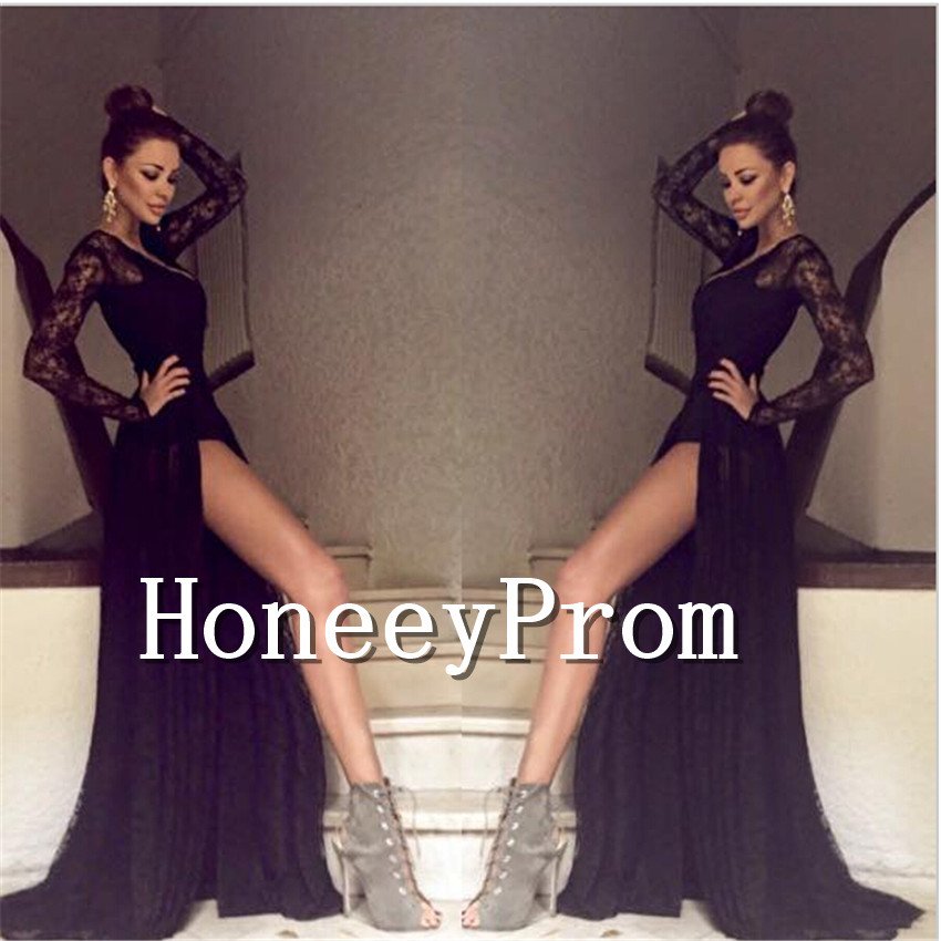 Long Sleeve Side Split Prom Dresses, Dresses for Prom