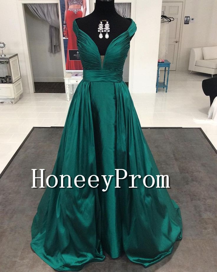 Off Shoulder A-Line Green Prom Dresses, Dresses for Prom
