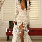Deep V-Neck White Lace Prom Dresses, Dresses for Prom