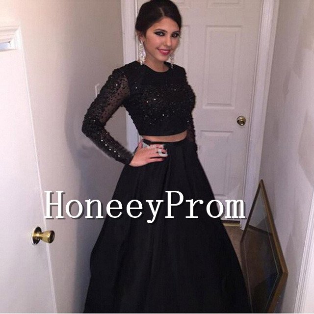 Two Piece Long Sleeve Prom Dresses, Dresses for Prom