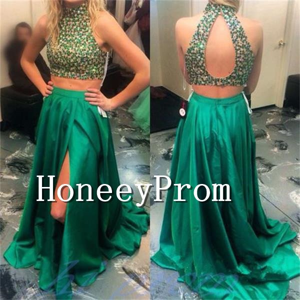 Two Piece High Neck Prom Dresses, Dresses for Prom