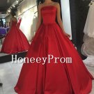 Strapless Red Satin Prom Dresses, Dresses for Prom