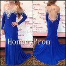 Backless Beaded Long Sleeve Prom Dresses, Dresses for Prom