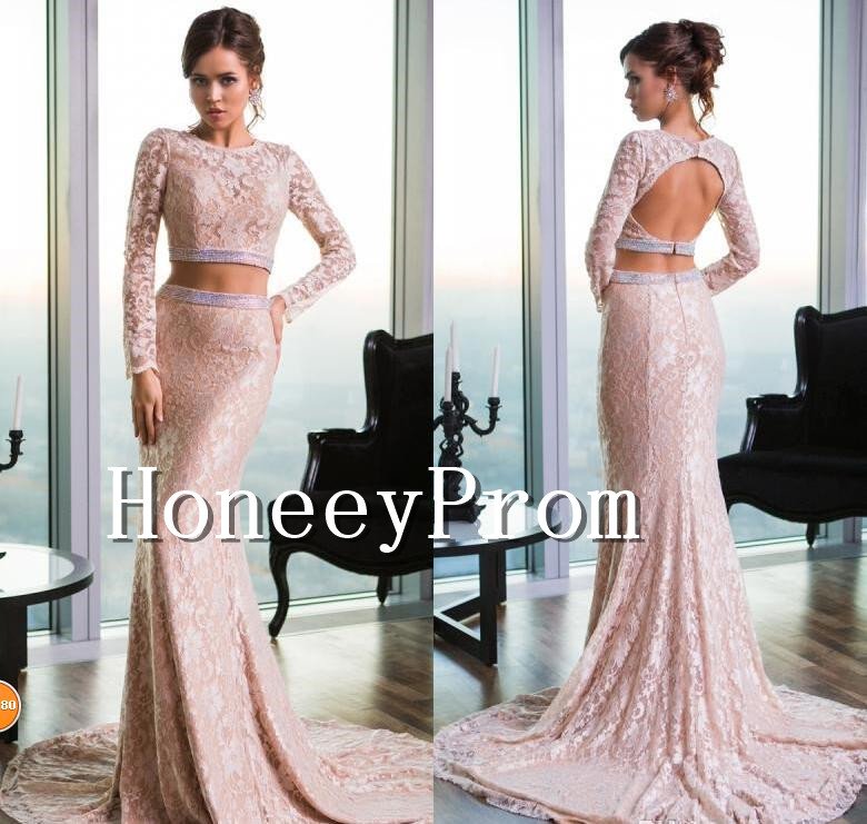 Elegant Lace Two Piece Prom Dresses, Dresses for Prom