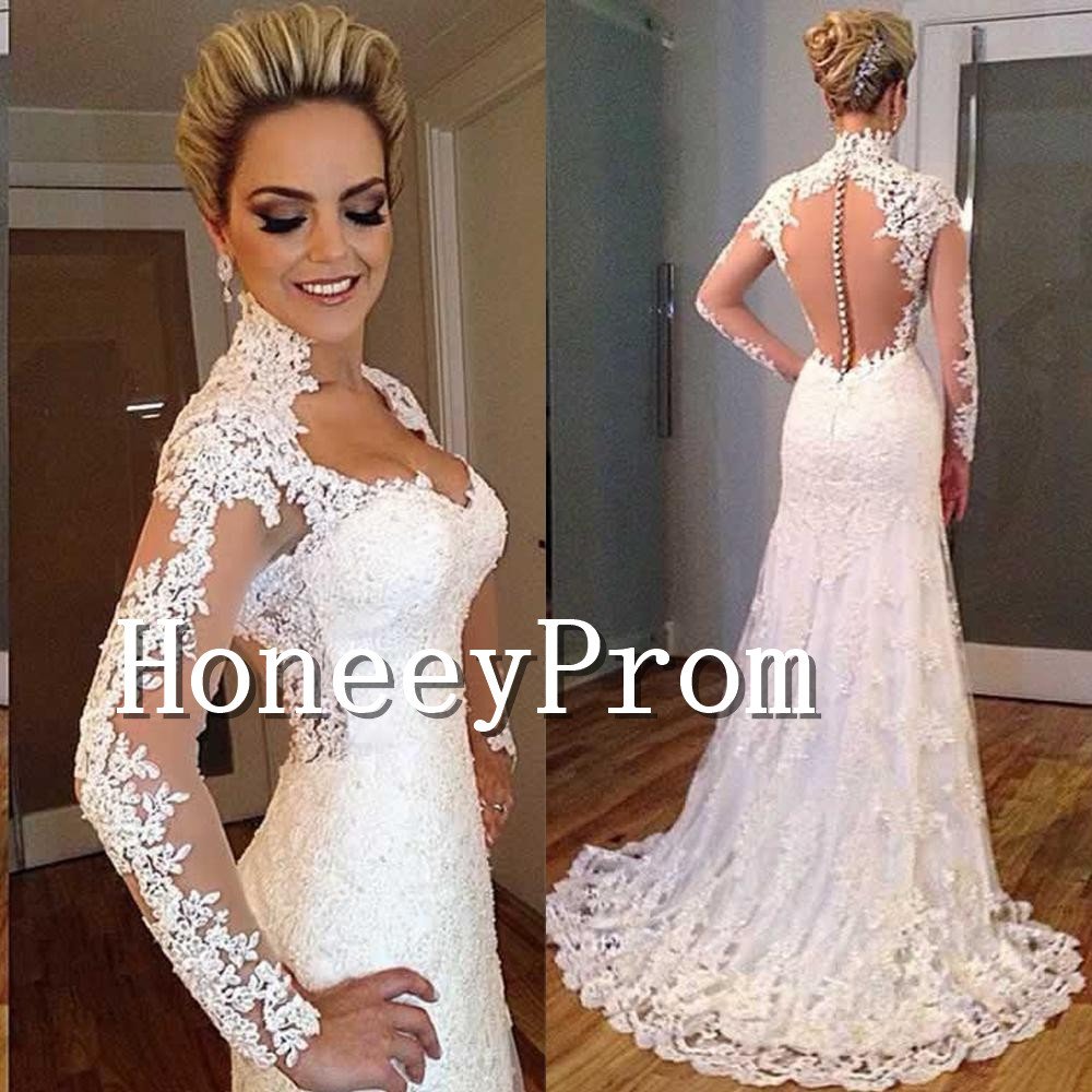 High Neck Vintage White Prom Dresses, Dresses for Prom