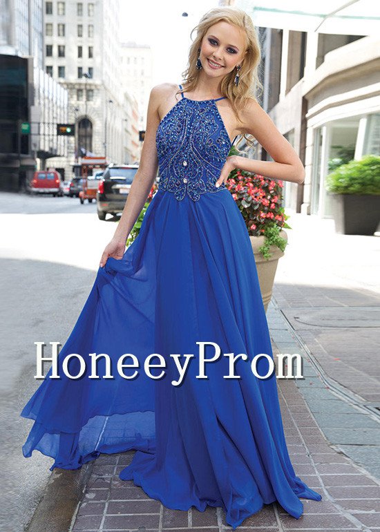 Spaghetti Straps A-Line Beaded Prom Dresses, Dresses for Prom