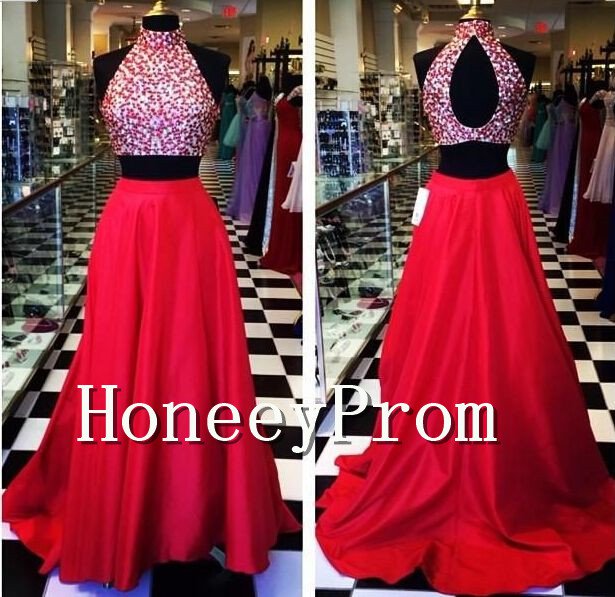 Two Piece High Neck Prom Dresses, Dresses for Prom