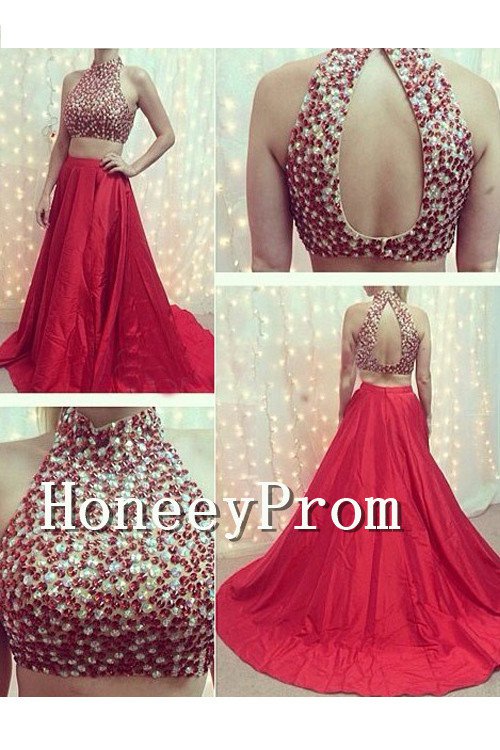 Two Piece High Neck Prom Dresses, Dresses for Prom