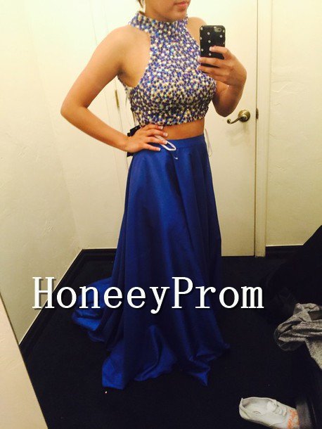 Two Piece High Neck Prom Dresses, Dresses for Prom