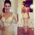 Gold Beading Long Sleeve Prom Dresses, Dresses for Prom