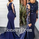 Navy Blue Beading Mermaid Prom Dresses, Dresses for Prom