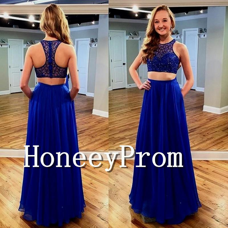 Two Piece Royal Blue Prom Dresses, Dresses for Prom