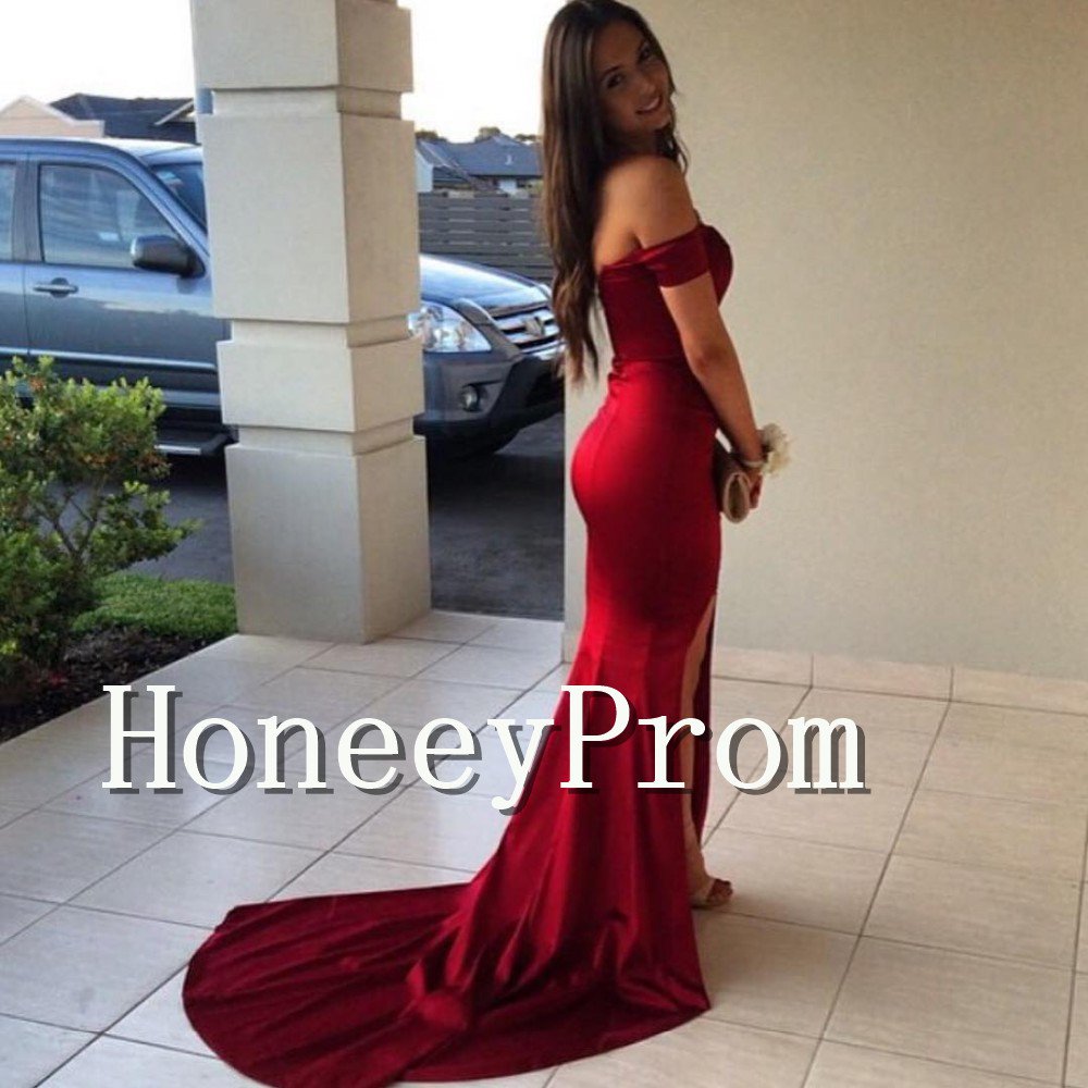 Off Shoulder Mermaid Red Prom Dresses, Dresses for Prom